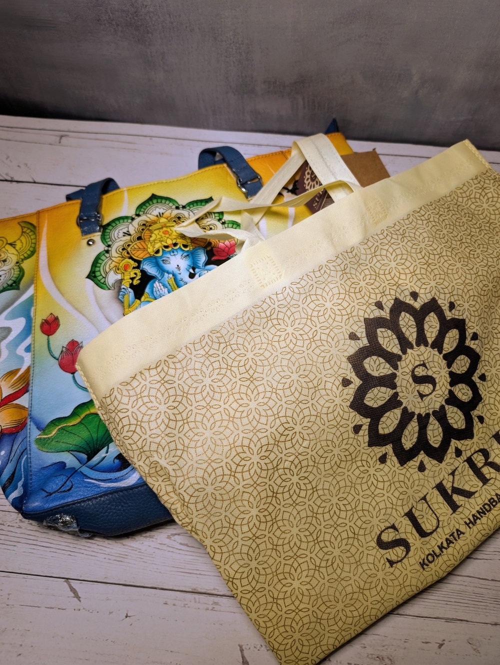 Sukriti Hand Painted Leather Tote Bag - Picture 9 of 11